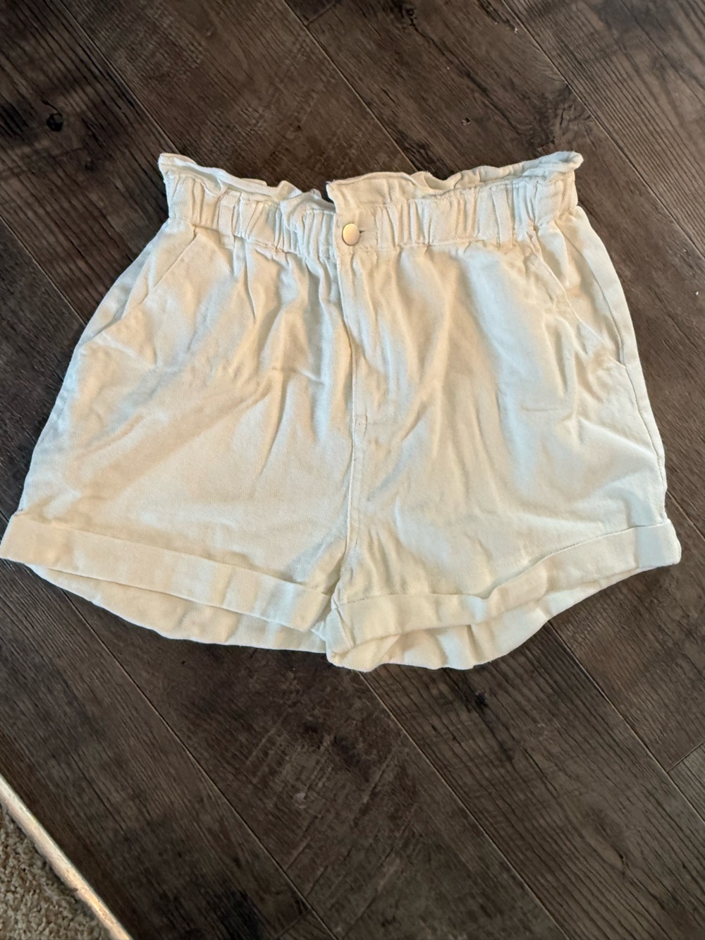Pink Lily High Waist Light Beige Paperbag Waist Shorts